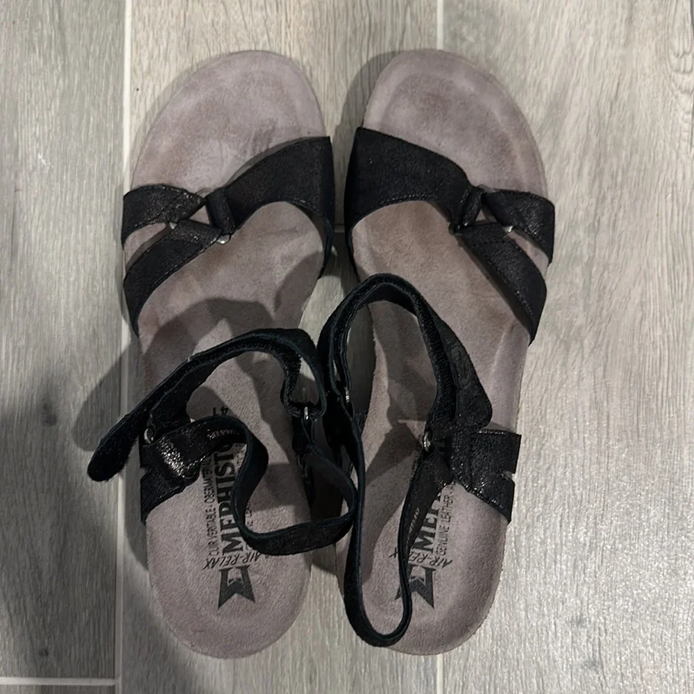 Mephisto Black Sandals Wedge Womens Size 41 Black US 10.5 Excellent Condition